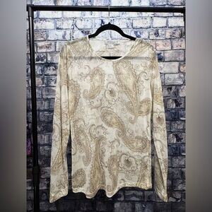 Emanuel Ungaro Fine Silk Long Sleeve Top sz XL Paisley Print Sheer Lux